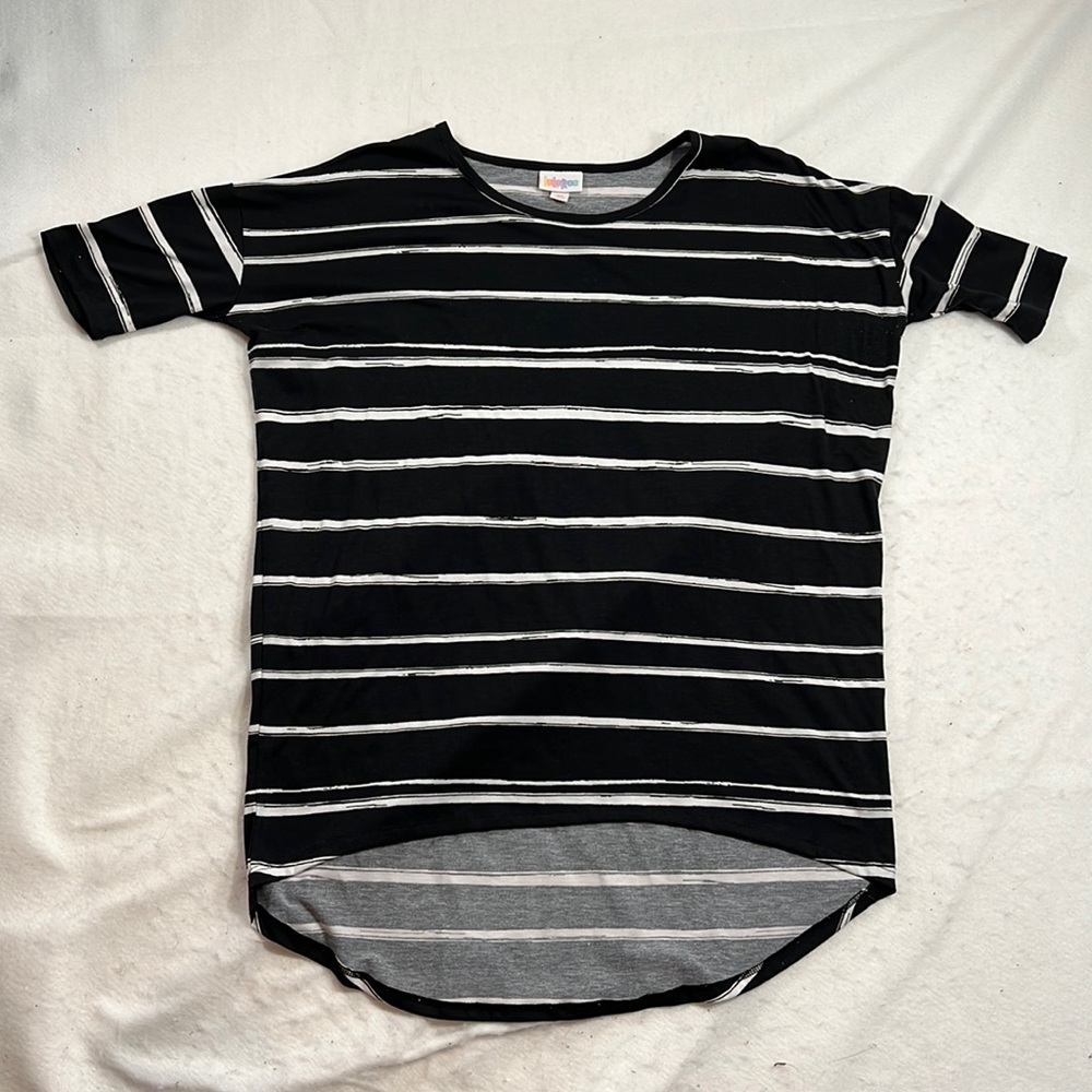 Lularoe Short Sleeve T Shirt Blouse Black White Striped Womens Size XS